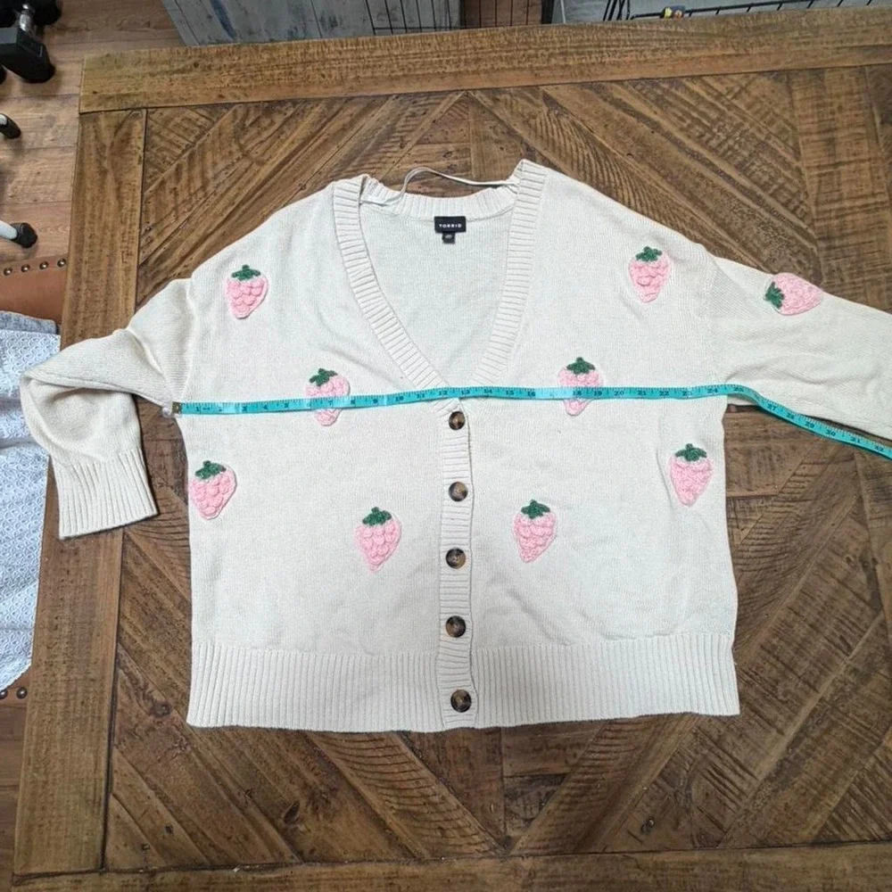 Torrid Strawberry Appliqué Cottagecore Cardigan Sweater | 100% Cotton